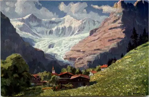 Grindelwald mit den Fiescherhörnern - Künstlerkarte Paola Kutscha -412170