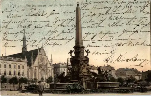 Leipzig - Mendebrunnen und Paulinerkirche -38210