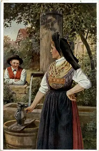 Elsässer Tracht - Am Brunnen - Künstler H. Hoffmann -38678