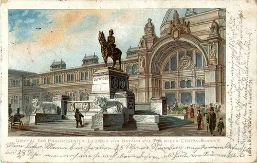 Nürnberg - Denkmal des Prinzregenten mit neuem Central Bahnhof -39556