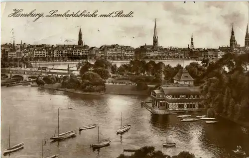 Hamburg - Lombardsbrücke mit Stadt -40198