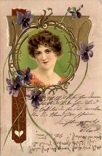 Frau - Prägekarte Litho -412658