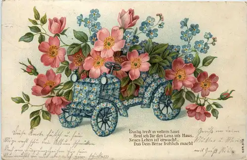Auto mit Blumen - Prägekarte -412880