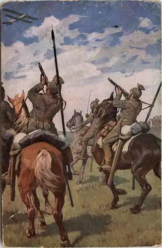 Ulanen beschiessen feindliches Flugzeug -417172