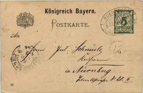 Nürnberg - Landes Ausstellung 1896 - Ganzsache mit Sonderstempel -419134