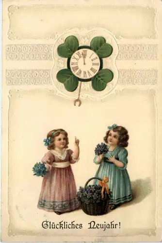 Neujahr - Prägekarte Uhr -419090