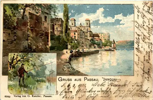 Gruss aus Passau - Innquai - Litho -419556