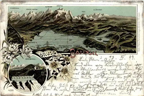 Gruss vom Bodensee - Rheinfall - Litho -419514
