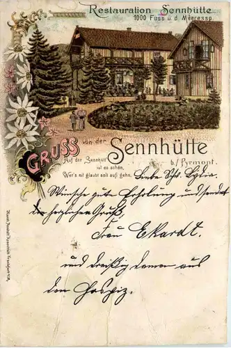 Gruss von der Sennhütte bei Pyrmont - Litho -421192