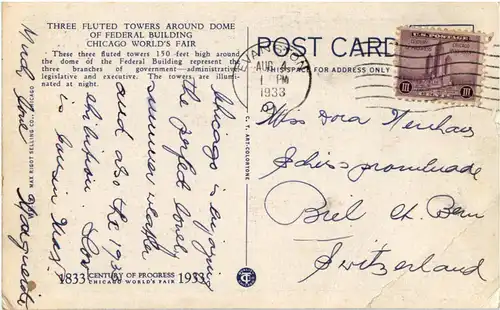 Chicago Worlds Fair - Three Fluted towers -43096