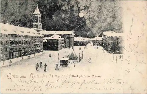 Gruss aus Karlsruhe - Marktplatz im Schnee -44608