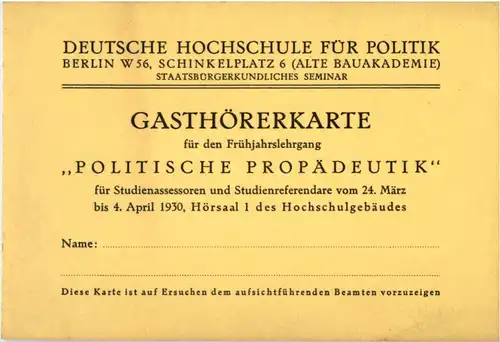 Berlin - Hochschule für Politik - Gasthörerkarte -47608