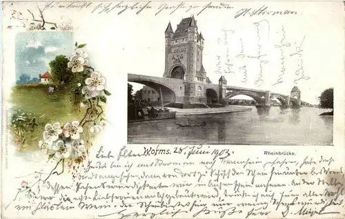 Worms - Rheinbrücke - Litho -47582