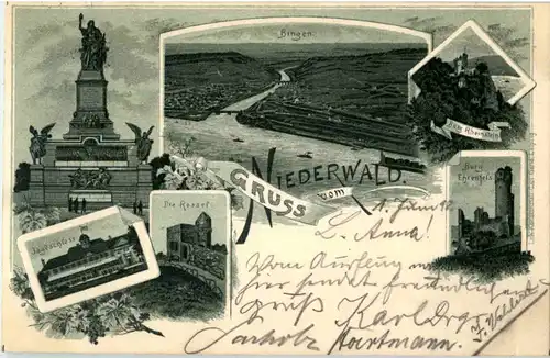 Bingen - Gruss vom Niederwald - Litho -51190