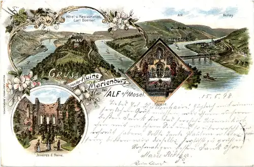 Gruss von der Marienburg bei Alf Zell - Litho -51218