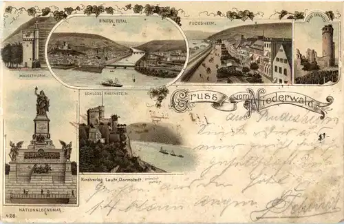 Gruss vom Niederwald - Bingen Rüdesheim - Litho -51284