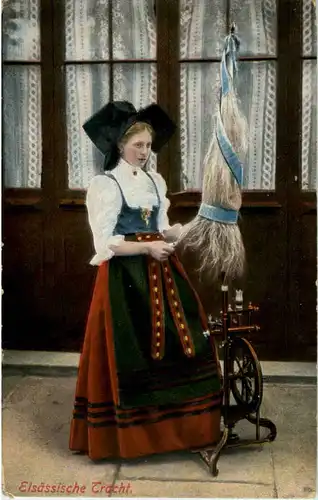 Elsässische Tracht - Spinnrad - Feldpost -56096
