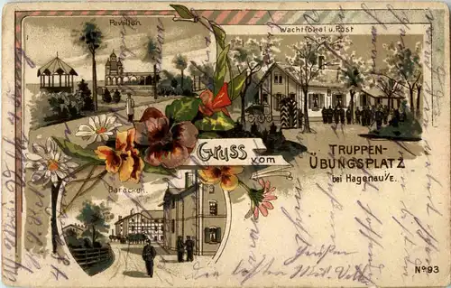 Gruss vom Truppenübungsplatz bei Hagenau - Litho -55910