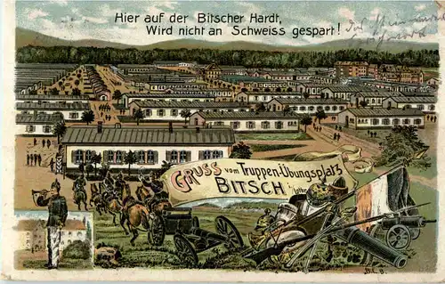 Gruss vom Truppenübungsplatz Bitsch - Litho -56344