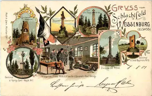 Gruss vom Schlachtfeld Weissenburg- Litho -58336