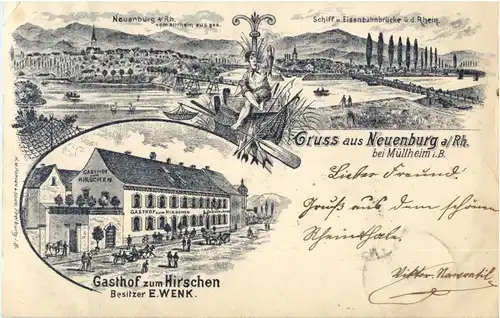 Gruss aus Neuenburg bei Müllheim - Litho - Gasthof zum Hirschen -61032