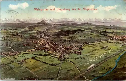 Weingarten aus der Vogelschau - Künstlerkarte Eugen Felle -67696
