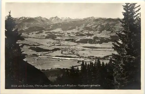 Allgäu, Blick vom Grünten über Sonthofen auf Allgäuer Hochgebirgskette -340580