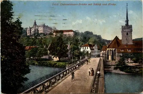 Gera, Untermhäuserbrücke mit Schloss und Kirche -341924