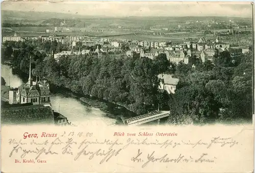 Gera, Reuss, Blick vom Weinberg auf Schloss und Stadt -341110