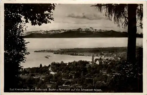 Bodensee, Bad Kressbronn, Bucht und Fernsicht auf die Schweizer Alpen -342354