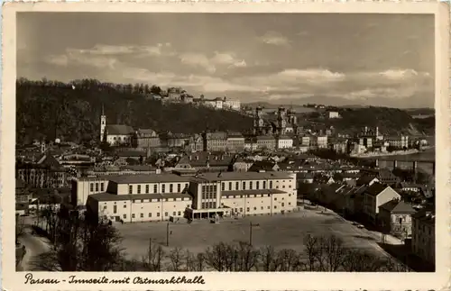 Passau, Innseite mit Ostmarkthalle -342982