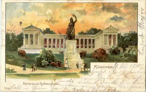 München - Bavaria mit Ruhmeshalle - Litho -39618