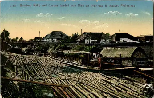Bamboo rafts an cascos loaded with Nipa Philippines -50542