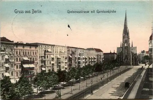 Berlin, Grüsse, Gneisenaustrasse mit Garnisonkirche -344602