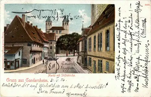 Gruss aus Gandersheim - Markt mit Stiftskirche -41356