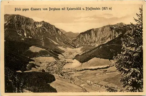 Eisenerz, Blick vom Berghaus mit kaiserschild und Pfaffenstein -349438