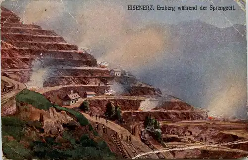 Eisenerz, Erzberg während der Sprengzeit -349366