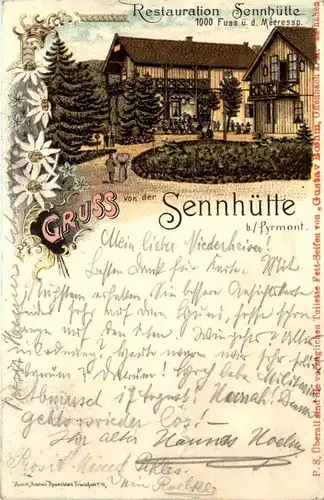 Gruss von der Sennhütte bei Pyrmont - Litho -421194