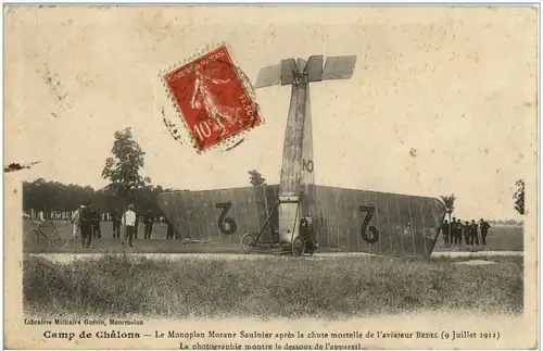 Le Monoplan Morane Saulnier apres la chute mortelle 1912 - Camp de Chalons -9190