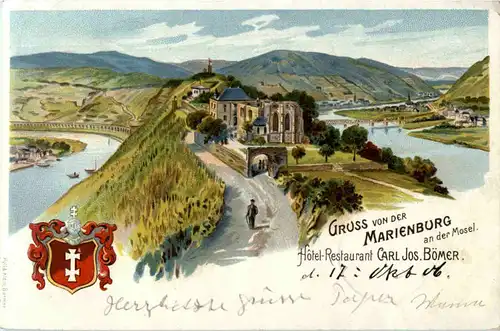 Gruss von der Marienburg an der Mosel - Zell - Litho -51212