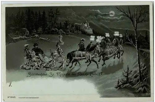 Schlittenfahrt Majestät des Königs Ludwig II - Litho -109126