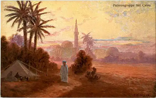 Palmengruppe bei Kairo - Künstlerkarte Kircher -53152
