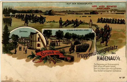 Gruss vom Truppenübungsplatz bei Hagenau - Litho -55912