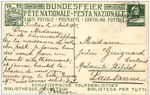 Bundesfeier Postkarte 1922 -114978