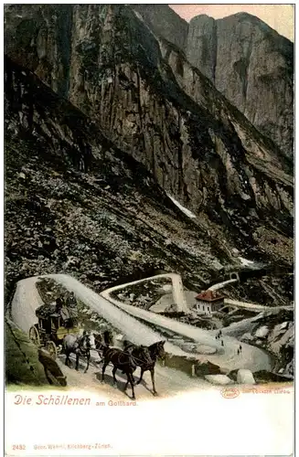 Die Schöllenen am Gotthard - Postkutsche -114804