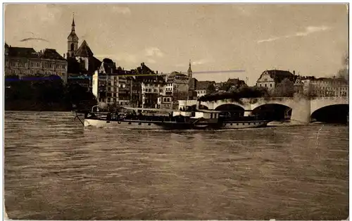 Basel - Mittlere Rheinbrücke mit Dampfer -114718
