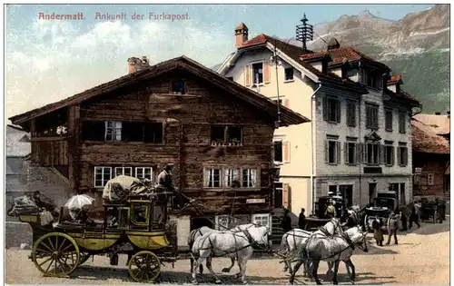 Andermatt - Ankunft der Furkapost - Postkutsche -114798