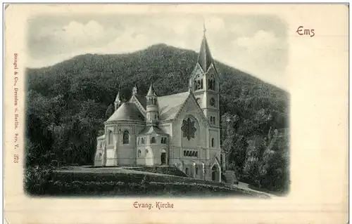 Gruss aus Ems - Evang Kirche - Prägekarte -116824