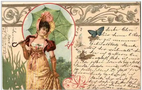 Frau mit Schirm - Litho -118482