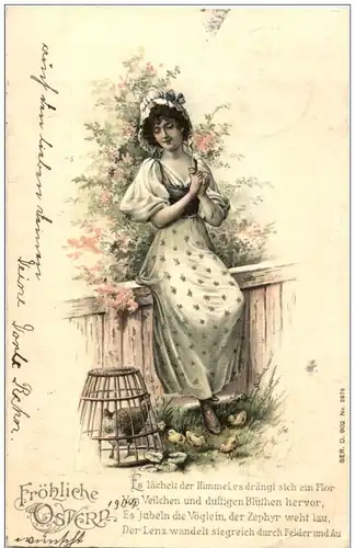 Frau mit Hühner - Chicken Prägekarte -118538